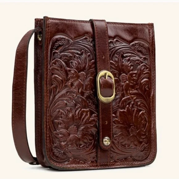 Patricia Nash NEW Venezia British tan magnetic Brown Floral Tooled Crossbody Bag - Picture 7 of 8